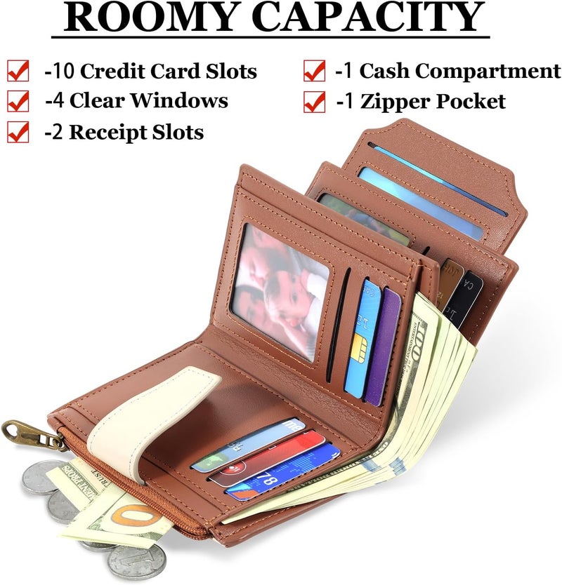 Airkit Small Wallet Women RFID Blocking Soft Leather Bifold Compact Card Holder Wallet for Women with Zipper Coin Pocket 4 ID Window - Image 2